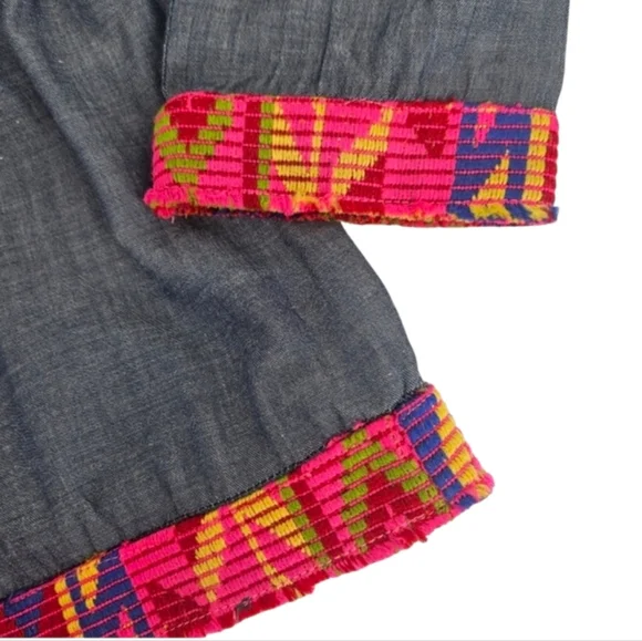 Velzera Chambray Denim Tunic Dress Blue Embroidered Boho Small - Picture 6 of 8